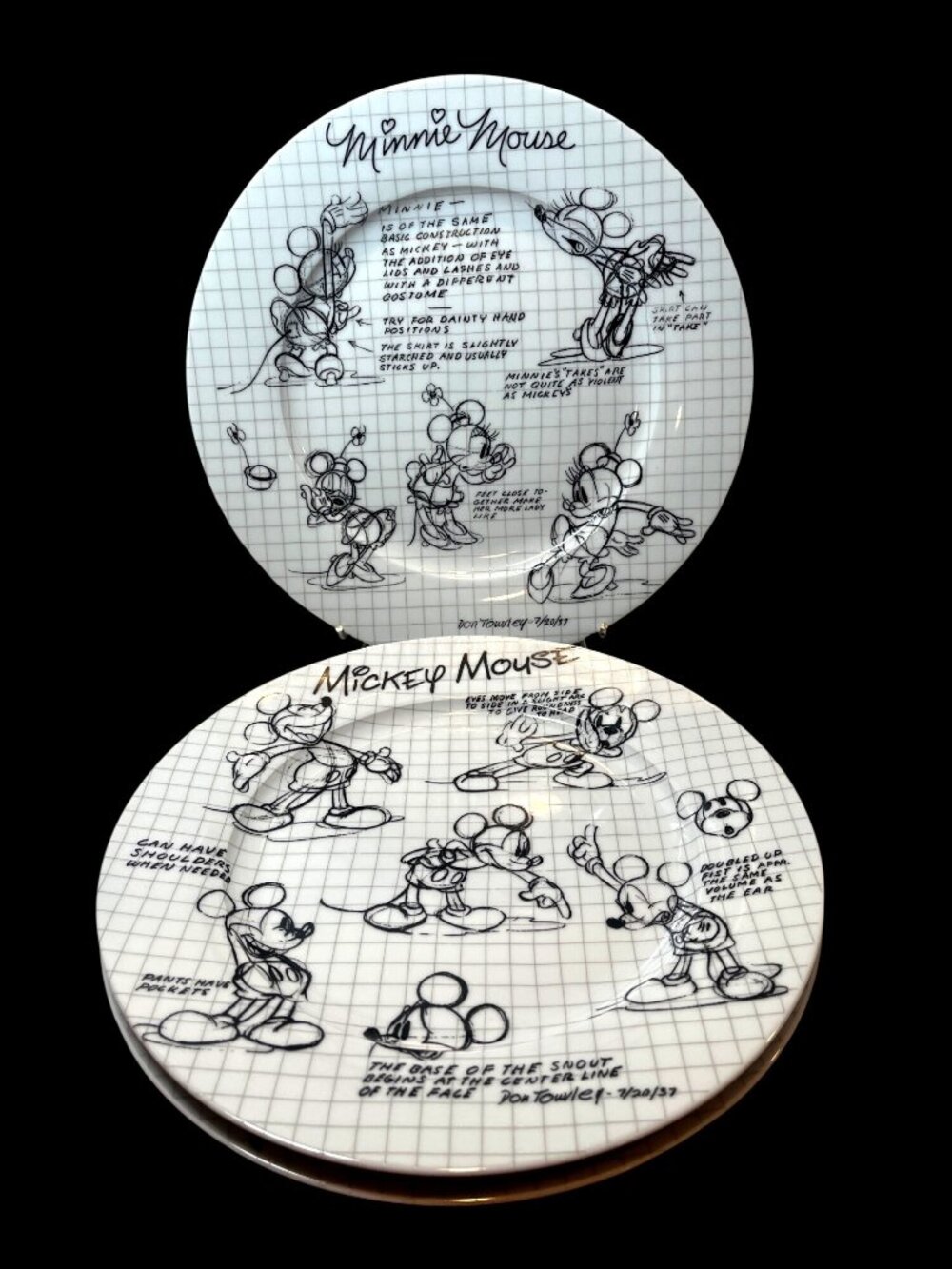 3 Disney Sketchbook Collection Mickey & Minnie Mouse Ceramic Dinner Plates Micro
